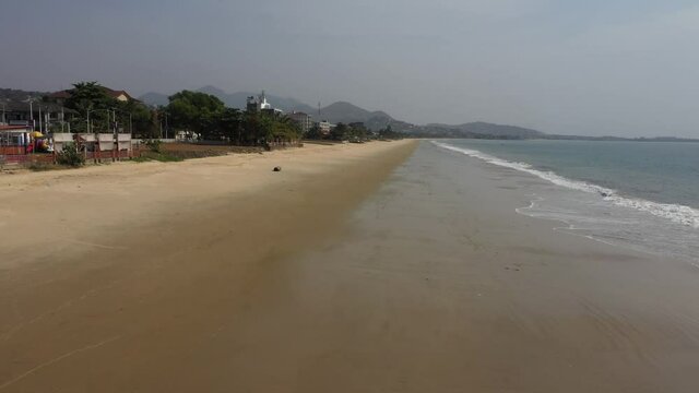 Aerial ocean sandy beach Lumley Freetown Sierra Leone. Sierra Leone on the coast of west Africa is a nation that suffers with extreme poverty and hunger. Tropical climate, environment.