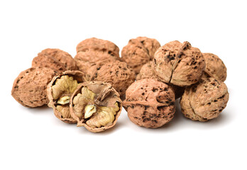 nutcracker with walnut close up part isolated on white background