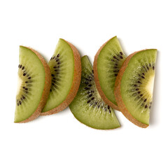 kiwi fruit slices isolated on white background closeup. Half of kiwi slice. Kiwifruit slice, ...
