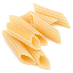 Italian pasta isolated on white background. Pennoni. Penne rigate.