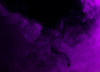 Fototapeta na wymiar Abstract background of chaotically mixing puffs of purple smoke on a dark background