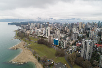 Aerial view of Sunset Beach in downtown Vancouver, BC