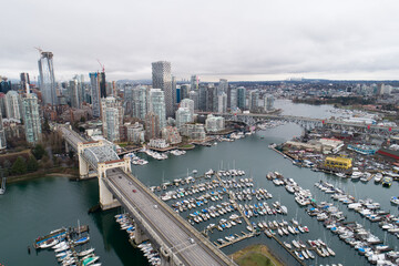 Fototapeta na wymiar Aerial view of Vancouver and the Burrard Street Bridge