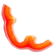 red pepper slice part isolated on white background cutout. Top view, flat lay.