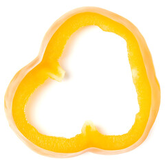Yellow pepper slice isolated on white background cutout. Top view, flat lay.