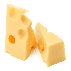 Cubes of cheese. Cheese block isolated on white background cutout