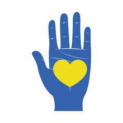 down syndrome day concept, blue hand with yellow heart shape, colorful design