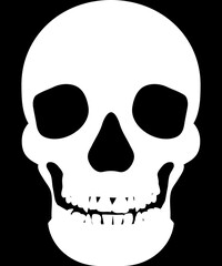 White Human Skull Silhouette on Black with Clipping Path