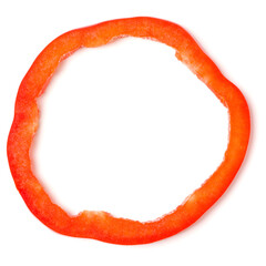 Red pepper slice isolated on white background cutout. Top view, flat lay.