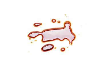 soy sauce drip isolated on a white background. soya sauce swirl cut out. above view. studio shot