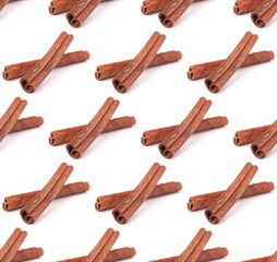 Cinnamon sticks  isolated on white background . Seamless food pattern.