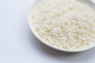 Fototapeta na wymiar Dish of rice on white background.