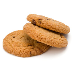 Chocolate chip cookies isolated on white background. Sweet biscuits. Homemade pastry.
