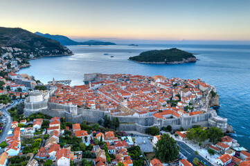 Sunrise aerial view of the old town of Dubrovnik, Croatia