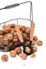 nutcracker with walnut close up part isolated on white background