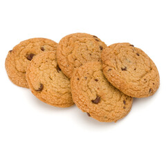 Chocolate chip cookies isolated on white background. Sweet biscuits. Homemade pastry.