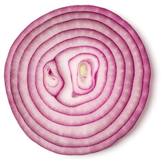 Slice of red Onion isolated on white background. Top view, flat lay.