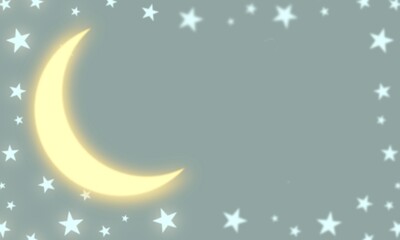 Obraz na płótnie Canvas Crescent moon and stars in the night sky. Empty frame for text. Rectangular illustration for children's parties and goods.