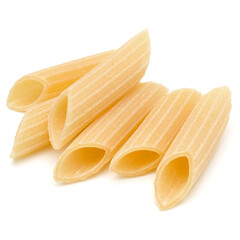 Italian pasta isolated on white background. Pennoni. Penne rigate.