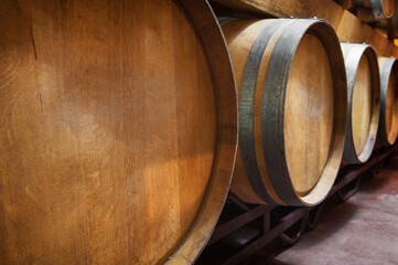 Cellar with barrels of wine. High quality photo