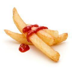 French Fried Potatoes with ketchup isolated on white background