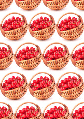 Red currants in basket isolated on white background cutout.Creative layout, fruit seamless pattern.