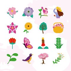 spring flowers and related icons set, colorful design