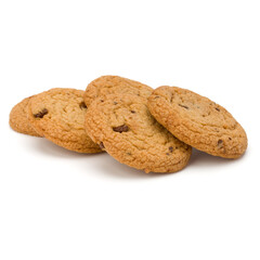 Chocolate chip cookies isolated on white background. Sweet biscuits. Homemade pastry.