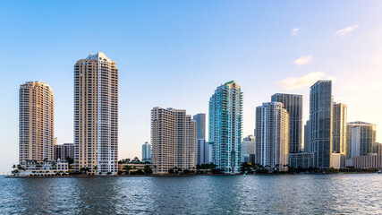 Fototapeta na wymiar Urban skyline of Miami city seen from the Biscayne Bay, Florida, USA