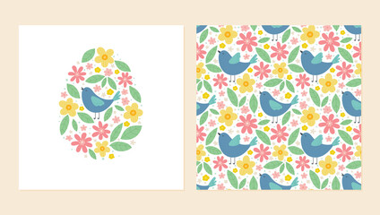 Vector Happy Easter templates and seamless pattern. Suitable for spring and Easter cards and invitations.