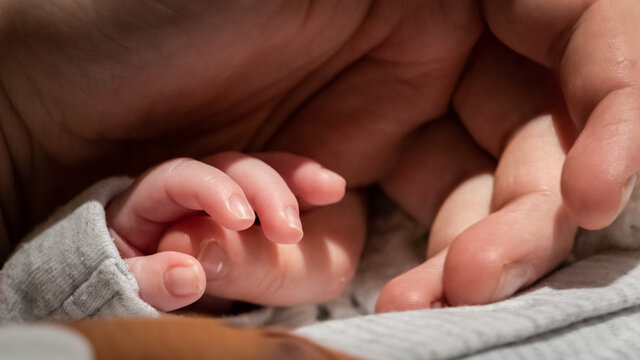 Baby holding a father's finger