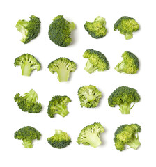 Creative layout made of broccoli. Flat lay, top view. Vegetables isolated over white background. Food ingredient pattern.
