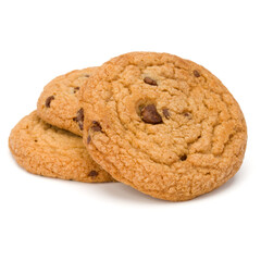 Chocolate chip cookies isolated over white background. Sweet biscuits. Homemade pastry.