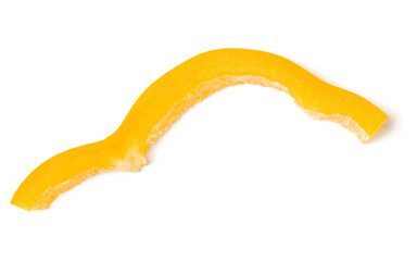 Yellow pepper slice isolated on white background cutout. Top view, flat lay..
