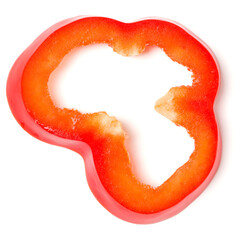 Red pepper slice isolated on white background cutout. Top view, flat lay..