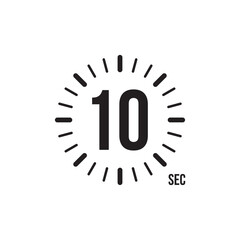 Flat icon with black timer 10 seconds. Flat vector illustration. Time icon symbol illustration. Vector stopwatch icon. Vector illustration graphic design.