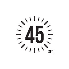 Flat icon with black timer 45 seconds. Flat vector illustration. Time icon symbol illustration. Vector stopwatch icon. Vector illustration graphic design.