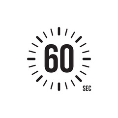 Flat icon with black timer 60 seconds. Flat vector illustration. Time icon symbol illustration. Vector stopwatch icon. Vector illustration graphic design.