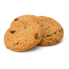 Chocolate chip cookies isolated on white background. Sweet biscuits. Homemade pastry...