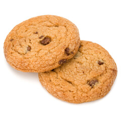 Two Chocolate chip cookies isolated on white background. Sweet biscuits. Homemade pastry...