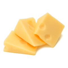 Cubes of cheese. Cheese block isolated on white background cutout..
