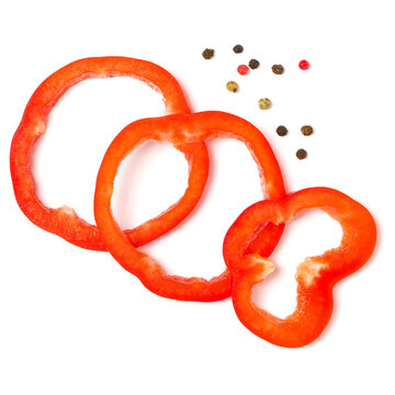 red pepper slices isolated on white background cutout. Top view, flat lay...