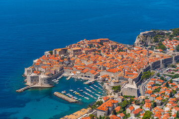 Aerial view of Croatian town Dubrovnik from Srd hill