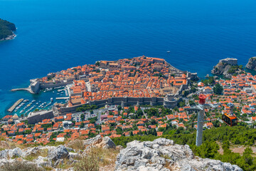 Aerial view of Croatian town Dubrovnik from Srd hill
