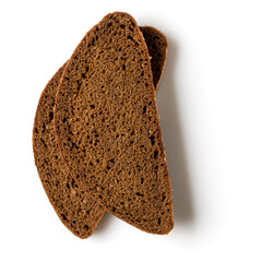 Rye bread slices isolated on white background. Flat lay, top view.