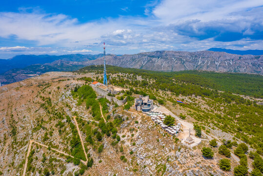 Aerial view of fort Imperial in Croatian town Dubrovnik