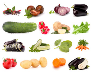 Vegetables collection isolated over white background. Set of different fresh raw veggies. Food ingredient. Healthy food concept. .