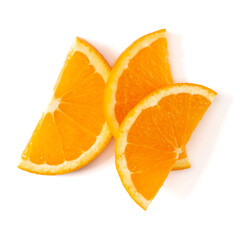 Orange fruit slice layout isolated over white background closeup. Food background. Flat lay, top view..