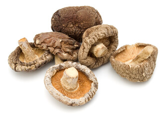 Dried Shiitake Mushroom isolated over white background.