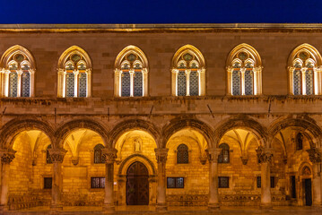 Sunrise view of arcade of the rector's palace in Dubrovnik, Croatia